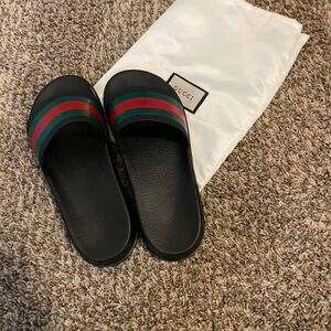 Gucci Black Slides with Red and Green Stripes